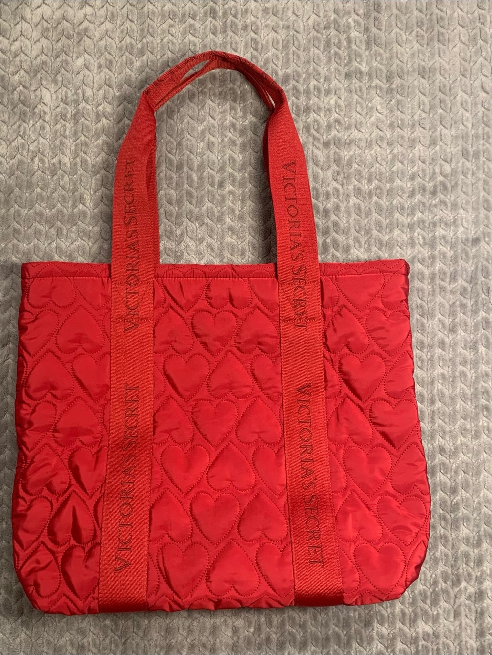 Victoria's Secret Red Quilted Heart-Pattern Tote